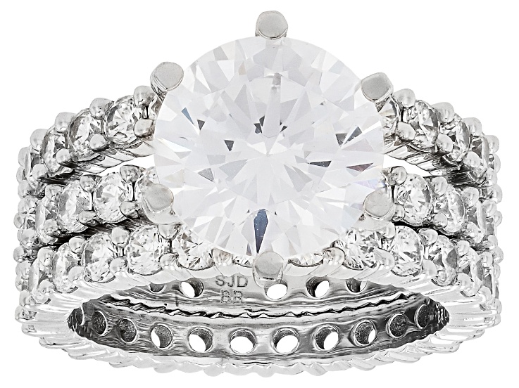 White Cubic Zirconia Rhodium Over Brass Ring and Band Set of 3 13.50ctw