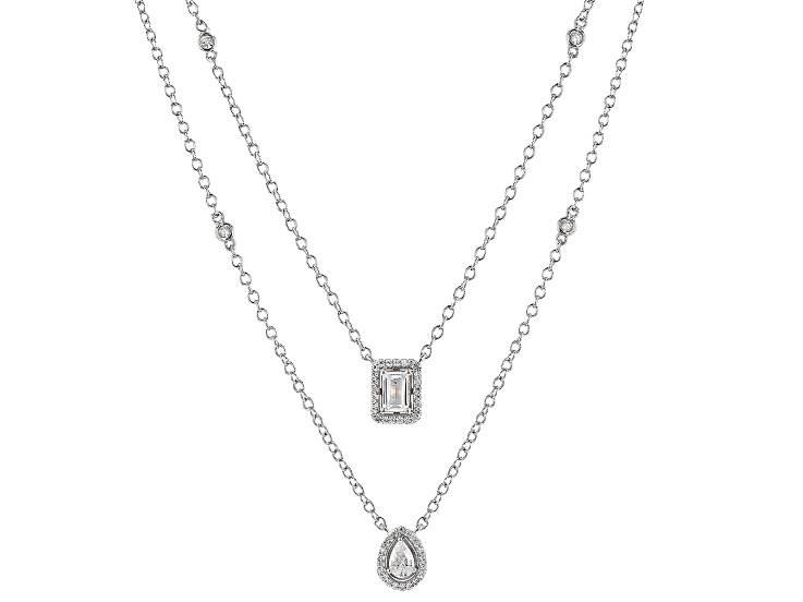 White Cubic Zirconia Rhodium Over Brass 2 Layer Necklace 1.91ctw