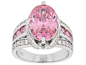 Pink and White Cubic Zirconia Rhodium Plated Ring 8.51ctw