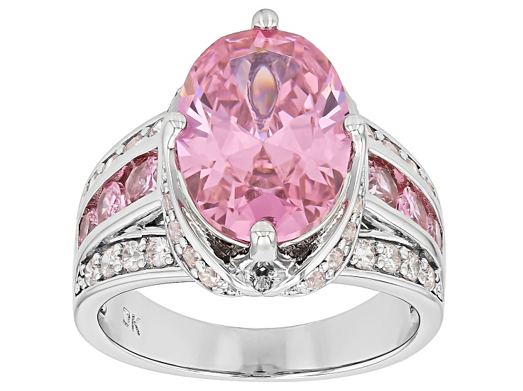 Pink and White Cubic Zirconia Rhodium Plated Ring 8.51ctw