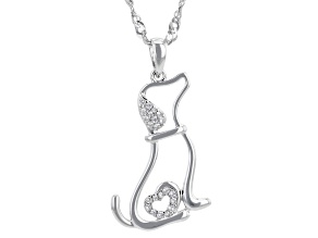 White Cubic Zirconia Rhodium Over Brass Dog Pendant 0.15ctw
