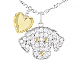 White Cubic Zirconia Rhodium And 18k Yellow Gold Over Brass Dog Pendant 2.06ctw