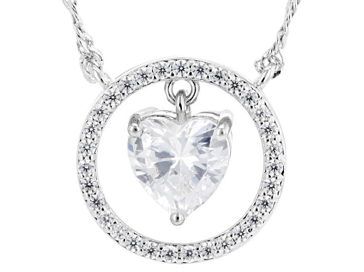 White Cubic Zirconia Rhodium Over Brass Dancing Stone Necklace 1.50ctw