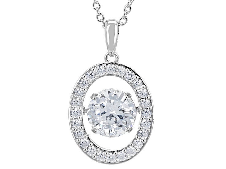 White Cubic Zirconia Rhodium Plated Dancing Stone Pendant 5.02ctw ...