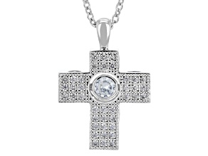 White Cubic Zirconia Rhodium Plated Dancing Stone Cross Pendant 0.91ctw