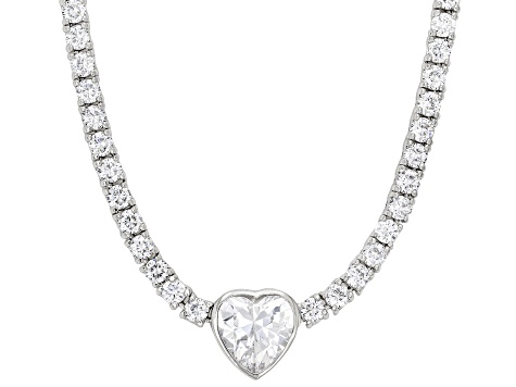 White Cubic Zirconia Rhodium Plated Heart Tennis Necklace 17.10ctw