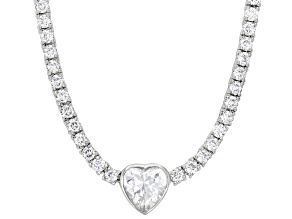 White Cubic Zirconia Rhodium Plated Heart Tennis Necklace 17.10ctw