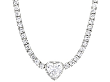 Picture of White Cubic Zirconia Rhodium Plated Heart Tennis Necklace 17.10ctw