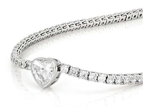 White Cubic Zirconia Rhodium Plated Heart Tennis Necklace 17.10ctw