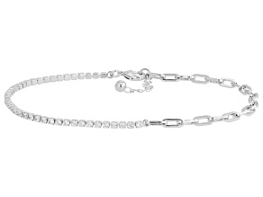 White Cubic Zirconia Rhodium Plated Paperclip Tennis Anklet 0.33ctw