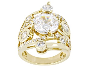 White Cubic Zirconia 18K Yellow Gold Over Brass Ice Flower Cut Ring 9.90ctw
