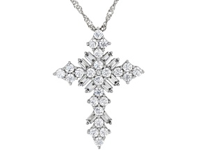 White Cubic Zirconia Platinum Plated Cross Pendant With Chain 5.44ctw