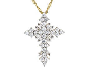 White Cubic Zirconia 18k Yellow Gold Plated Cross Pendant With Chain 5.44ctw