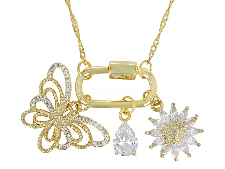 White Cubic Zirconia 18k Yellow Gold Over Brass Charm Necklace 3.27ctw