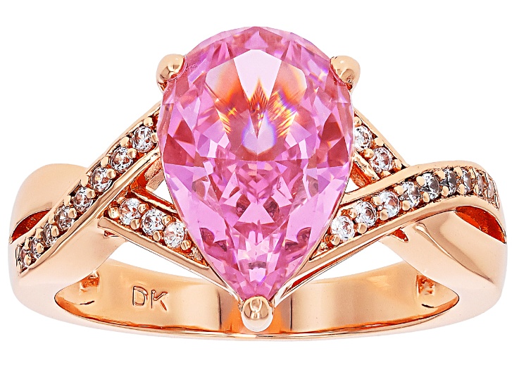 Pink and White Cubic Zirconia 18K Rose Gold Over Brass Ice Flower Cut Ring 5.14ctw