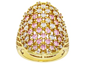 Pink and White Cubic Zirconia 18K Yellow Gold Over Brass Ring 3.18ctw