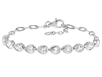 Picture of White Cubic Zirconia Rhodium Over Sterling Silver Pear Tennis Bracelet 5.74ctw