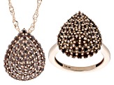 Brown Cubic Zirconia 18k Rose Gold Over Brass Ring and Pendant Set 4.00ctw
