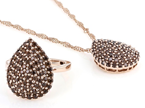 Brown Cubic Zirconia 18k Rose Gold Over Brass Ring and Pendant Set 4.00ctw
