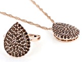 Brown Cubic Zirconia 18k Rose Gold Over Brass Ring and Pendant Set 4.00ctw