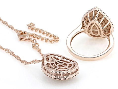 Brown Cubic Zirconia 18k Rose Gold Over Brass Ring and Pendant Set 4.00ctw