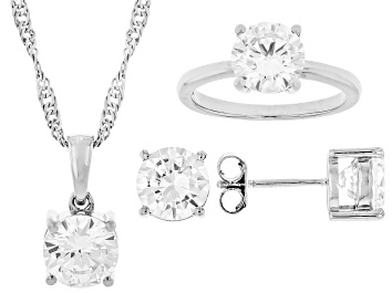 Picture of White Cubic Zirconia Rhodium Plated Pendant, Stud Earring, and Ring Set 13.00ctw