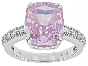 Pink and White Cubic Zirconia Rhodium Over Sterling Silver Ice Flower Cut Ring 12.51Ctw