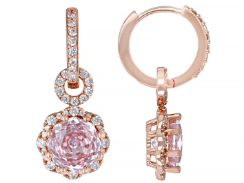 Picture of Pink And White Cubic Zirconia 18k Rose Gold Plated Rose Cut Earrings 9.28ctw