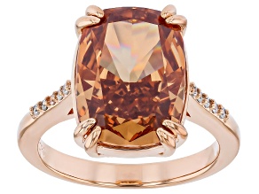 Champagne and White Cubic Zirconia 18k Rose Gold Plated Flower Cut Ring 12.16ctw