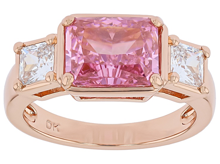 Pink and White Cubic Zirconia 18K Rose Gold Over Brass Ice Flower Cut Ring 6.12ctw
