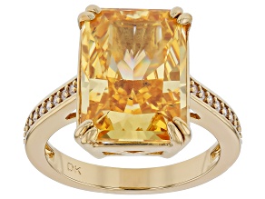 Yellow and White Cubic Zirconia 18K Rose Gold Over Brass Ice Flower Cut Ring 15.64ctw