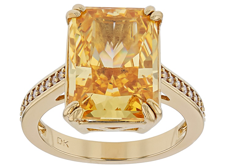 Yellow and White Cubic Zirconia 18K Rose Gold Over Brass Ice Flower Cut Ring 15.64ctw