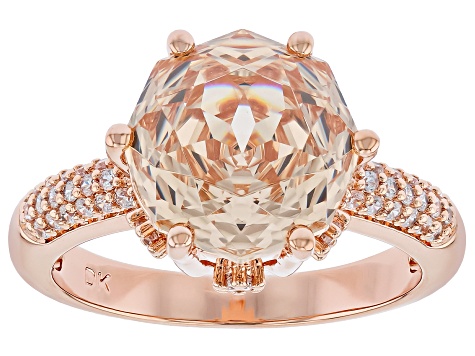 Champagne and White Cubic Zirconia 18K Rose Gold Plated Rose Cut Ring 7.25ctw