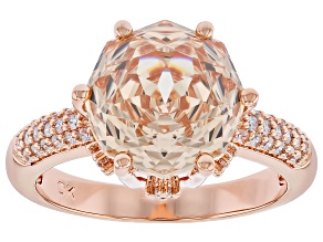 Champagne and White Cubic Zirconia 18K Rose Gold Plated Rose Cut Ring 7.25ctw