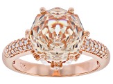 Champagne and White Cubic Zirconia 18K Rose Gold Plated Rose Cut Ring 7.25ctw