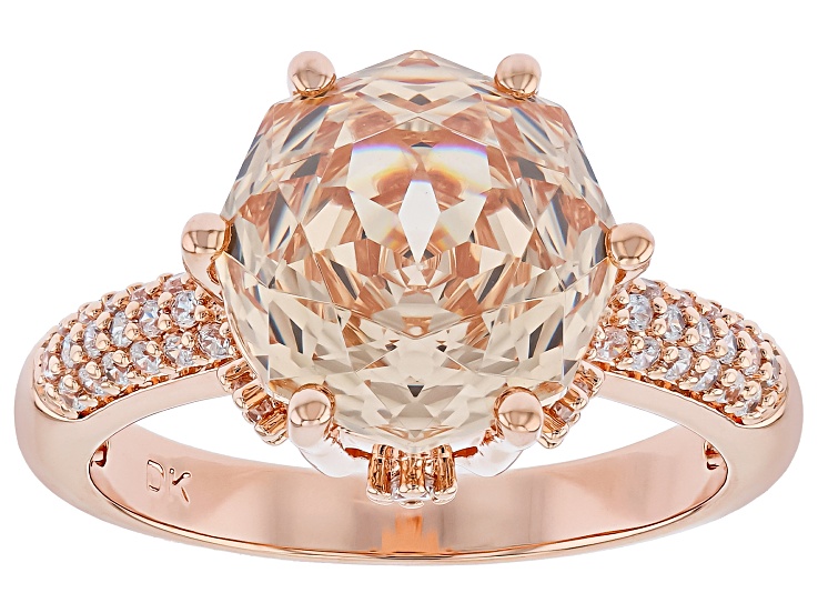 Champagne and White Cubic Zirconia 18K Rose Gold Plated Rose Cut Ring 7.25ctw