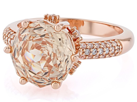 Champagne and White Cubic Zirconia 18K Rose Gold Plated Rose Cut Ring 7.25ctw