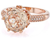 Champagne and White Cubic Zirconia 18K Rose Gold Plated Rose Cut Ring 7.25ctw