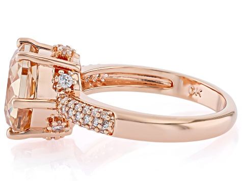 Champagne and White Cubic Zirconia 18K Rose Gold Plated Rose Cut Ring 7.25ctw