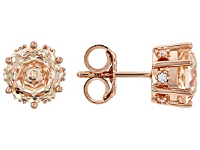 Champagne Cubic Zirconia 18K Rose Gold Plated Rose Cut Stud Earrings 6.65ctw
