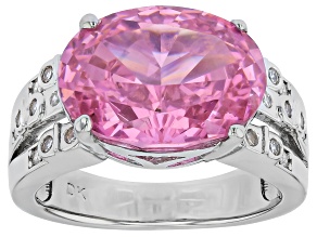 Pink and White Cubic Zirconia Rhodium Plated Ice Flower Cut Ring 10.55ctw