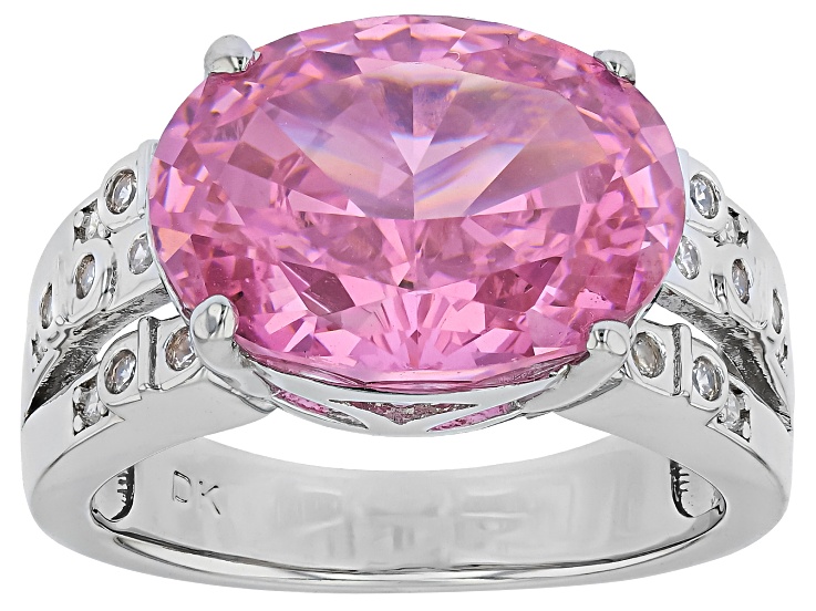 Pink and White Cubic Zirconia Rhodium Plated Ice Flower Cut Ring 10.55ctw
