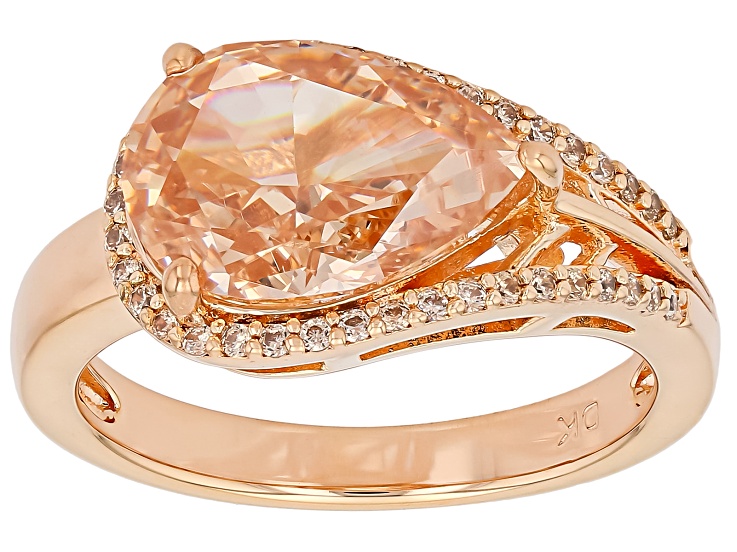 Champagne Cubic Zirconia 18K Rose Gold Over Brass Ice Flower Cut Ring 5.25ctw