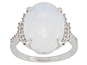 Lab Created Opal and White Cubic Zirconia Rhodium Plated Ring 3.99ctw