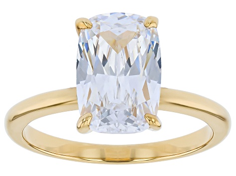 White Cubic Zirconia 18K Yellow gold Over Sterling Silver Solitaire Ring 6.30ct