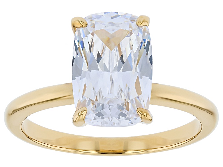 White Cubic Zirconia 18K Yellow gold Over Sterling Silver Solitaire Ring 6.30ct