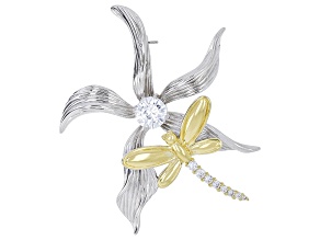 White Cubic Zirconia Rhodium and 18k Yellow Gold Plated Brooch 3.52ctw
