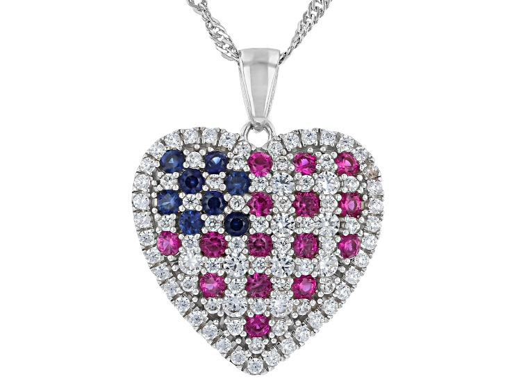 White Cubic Zirconia with Lab Created Ruby & Lab Created Sapphire