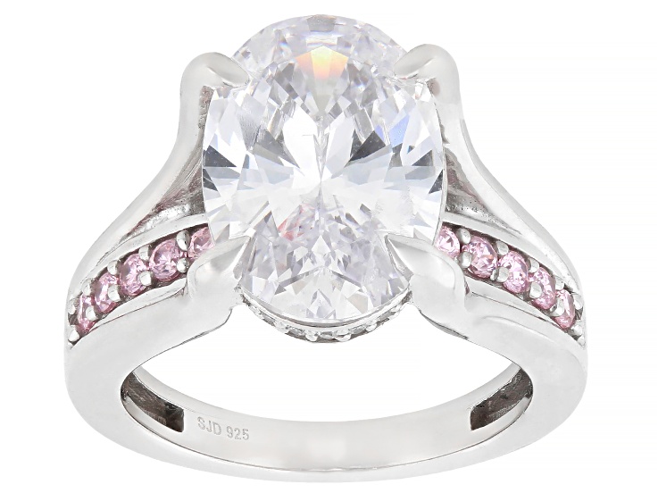White and Pink Cubic Zirconia Rhodium Over Sterling Silver Ring 9.35ctw