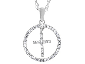 White Cubic Zirconia Rhodium Plated Cross Pendant